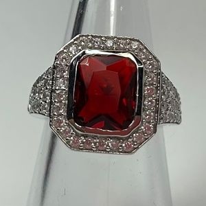 Sterling silver lab created Ruby n white topaz ring